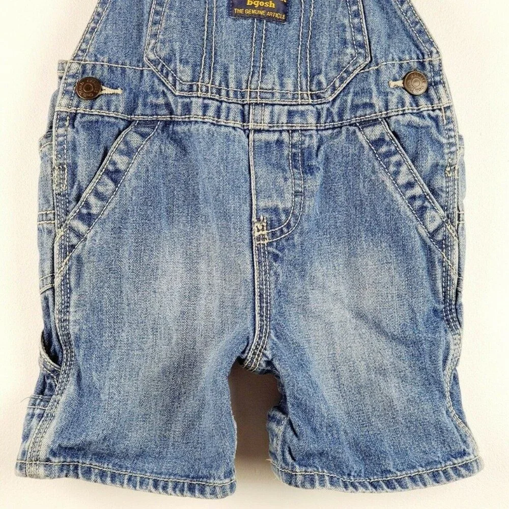 OshKosh Bgosh Vestbak Infant Boys Denim Jean Carpenter Overall Shorts 12 Months